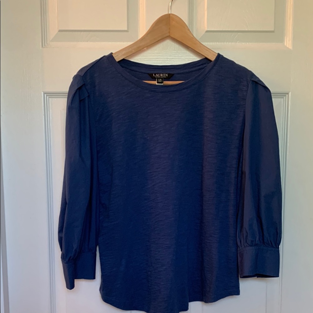 Lauren Ralph Lauren Women's Blue Top Puffed 3/4 Sleeves L NWOT